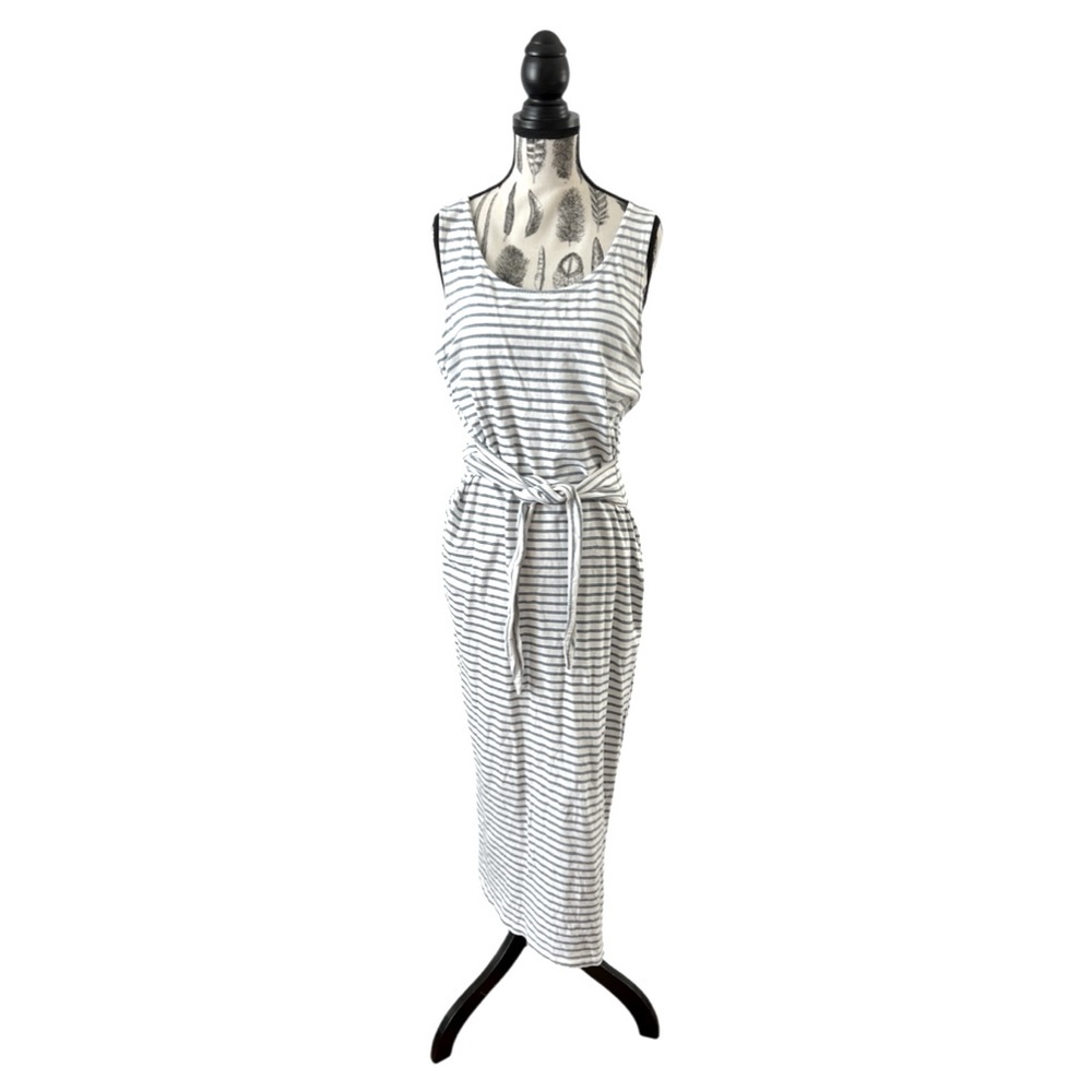 Jane and Delancey White and Light Blue Striped Dress